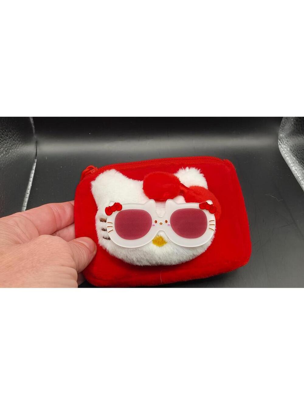 Hello Kitty Red Plush Coin Purse with Sunglasses Charm and Clip